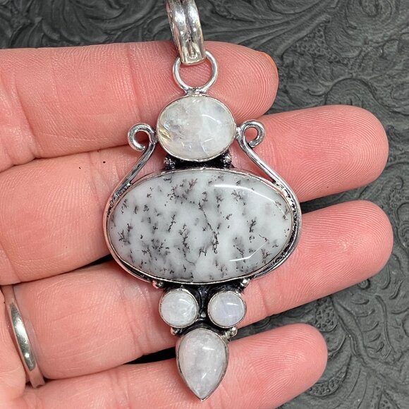Jewelry - Dendritic Opal Rainbow Moonstone Pendant Crystal Stone Jewelry